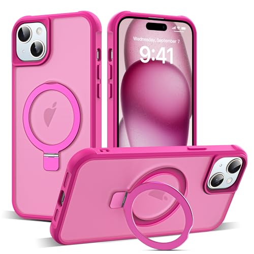 Zalinbo für iPhone 15 Plus Hülle [O-Ring Stand & Unsichtbarer Ständer] Magnetkraft Handyhülle iPhone 15 Plus Case All-in-One Matt Stoßfest [Militärschutz] Schutzhülle Dünn, Leuchtend Rosa von Zalinbo