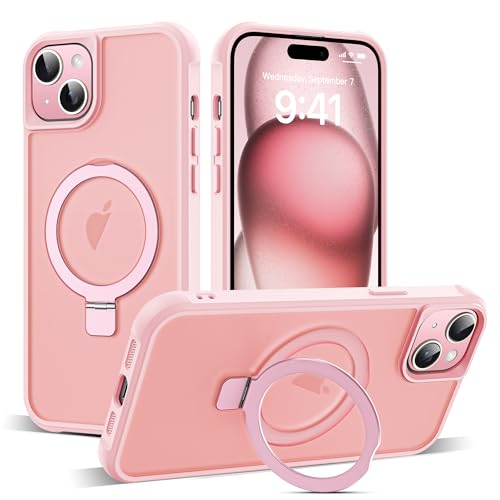 Zalinbo für iPhone 15 Plus Hülle [O-Ring Stand & Unsichtbarer Ständer] Magnetkraft Handyhülle iPhone 15 Plus Case All-in-One Matt Stoßfest [Militärschutz] Schutzhülle Dünn, Rosa von Zalinbo