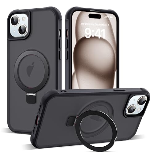 Zalinbo für iPhone 15 Plus Hülle [O-Ring Stand & Unsichtbarer Ständer] Magnetkraft Handyhülle iPhone 15 Plus Case All-in-One Matt Stoßfest [Militärschutz] Schutzhülle Dünn, Schwarz von Zalinbo