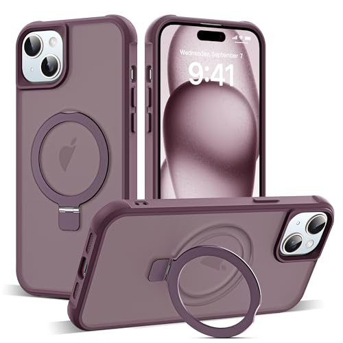 Zalinbo für iPhone 15 Plus Hülle [O-Ring Stand & Unsichtbarer Ständer] Magnetkraft Handyhülle iPhone 15 Plus Case All-in-One Matt Stoßfest [Militärschutz] Schutzhülle Dünn, Wine Rot von Zalinbo
