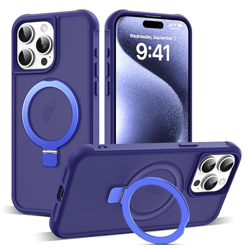 Zalinbo für iPhone 15 Pro Max Hülle [O-Ring Stand & Unsichtbarer Ständer] Magnetkraft Handyhülle iPhone 15 Pro Max Case All-in-One Matt Stoßfest [Militärschutz] Schutzhülle Dünn, Blau von Zalinbo