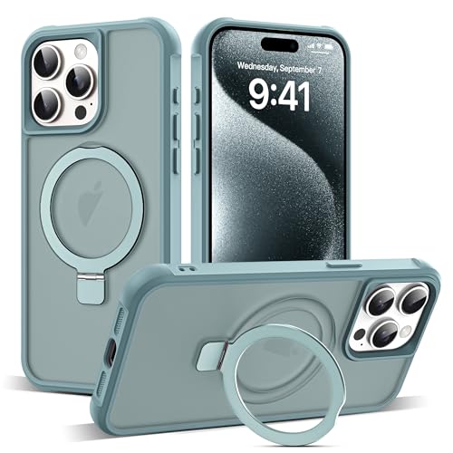 Zalinbo für iPhone 15 Pro Max Hülle [O-Ring Stand & Unsichtbarer Ständer] Magnetkraft Handyhülle iPhone 15 Pro Max Case All-in-One Matt Stoßfest [Militärschutz] Schutzhülle Dünn, Grün von Zalinbo