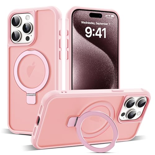 Zalinbo für iPhone 15 Pro Max Hülle [O-Ring Stand & Unsichtbarer Ständer] Magnetkraft Handyhülle iPhone 15 Pro Max Case All-in-One Matt Stoßfest [Militärschutz] Schutzhülle Dünn, Rosa von Zalinbo
