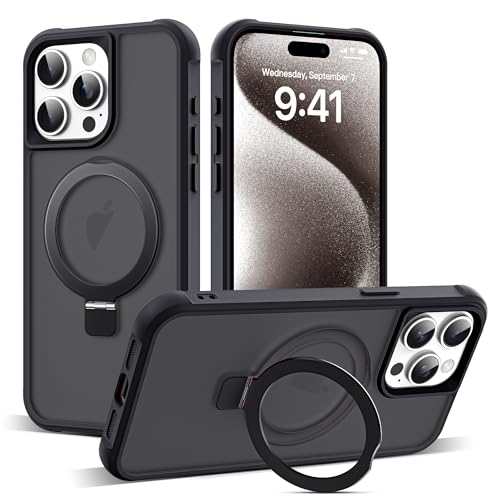 Zalinbo für iPhone 15 Pro Max Hülle [O-Ring Stand & Unsichtbarer Ständer] Magnetkraft Handyhülle iPhone 15 Pro Max Case All-in-One Matt Stoßfest [Militärschutz] Schutzhülle Dünn, Schwarz von Zalinbo