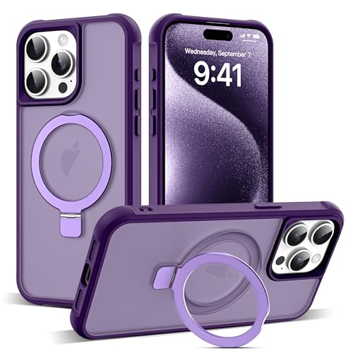 Zalinbo für iPhone 15 Pro Max Hülle [O-Ring Stand & Unsichtbarer Ständer] Magnetkraft Handyhülle iPhone 15 Pro Max Case All-in-One Matt Stoßfest [Militärschutz] Schutzhülle Dünn, Violett von Zalinbo