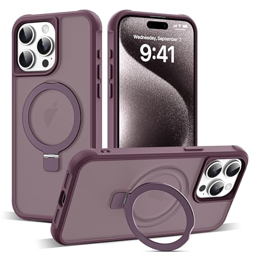 Zalinbo für iPhone 15 Pro Max Hülle [O-Ring Stand & Unsichtbarer Ständer] Magnetkraft Handyhülle iPhone 15 Pro Max Case All-in-One Matt Stoßfest [Militärschutz] Schutzhülle Dünn, Wine Rot von Zalinbo