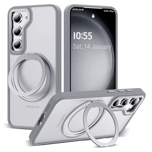 Zalinbo für Samsung Galaxy S23 Hülle [360°Unsichtbarer Ständer&O-Ring Stand] Magnetkraft Handyhülle Samsung Galaxy S23 Case All-in-One Matt Stoßfest [Militärschutz] Schutzhülle Dünn, Grau von Zalinbo
