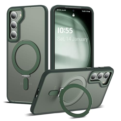Zalinbo für Samsung Galaxy S23 Hülle [Unsichtbarer Ständer&O-Ring Stand] Magnetkraft Handyhülle Samsung Galaxy S23 Case All-in-One Matt Stoßfest [Militärschutz] Schutzhülle Dünn, Grün von Zalinbo
