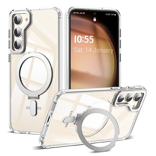Zalinbo für Samsung Galaxy S23 Hülle [Unsichtbarer Ständer&O-Ring Stand] Magnetkraft Handyhülle Samsung Galaxy S23 Case All-in-One Transparent Stoßfest[Militärschutz] Schutzhülle Dünn, Klar von Zalinbo