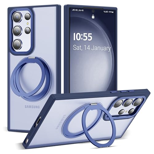 Zalinbo für Samsung Galaxy S23 Ultra Hülle [360°Unsichtbarer Ständer&O-Ring Stand] Magnetkraft Handyhülle Samsung Galaxy S23 Ultra Case All-in-One Matt Stoßfest [Militärschutz] Schutzhülle Dünn, Blau von Zalinbo