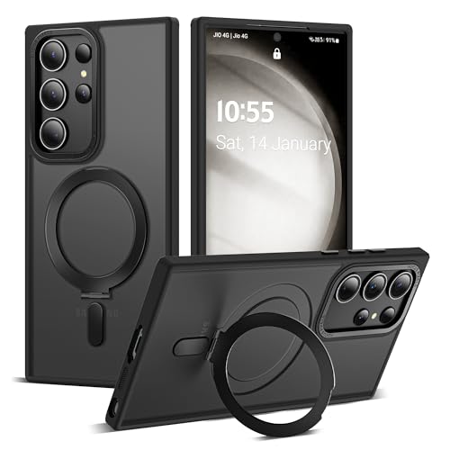 Zalinbo für Samsung Galaxy S23 Ultra Hülle [Unsichtbarer Ständer&O-Ring Stand] Magnetkraft Handyhülle Samsung Galaxy S23 Ultra Case All-in-One Matt Stoßfest [Militärschutz] Schutzhülle Dünn, Schwarz von Zalinbo