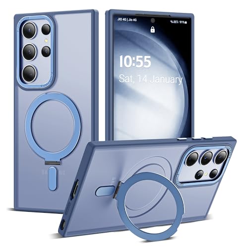 Zalinbo für Samsung Galaxy S23 Ultra Hülle [Unsichtbarer Ständer&O-Ring Stand] Magnetkraft Handyhülle Samsung Galaxy S23 Ultra Case All-in-One Matt Stoßfest [Militärschutz] Schutzhülle Dünn, Blau von Zalinbo