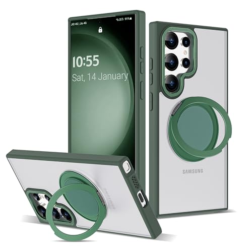 Zalinbo für Samsung Galaxy S23 Ultra Hülle & Samsung Galaxy S22 Ultra Hülle[360° Magnetischer Ring Stand & Unsichtbarer Ständer]Handyhülle Case All-in-One Matt Stoßfest[Militärschutz]Schutzhülle, Grün von Zalinbo