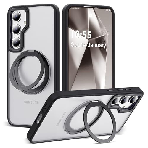 Zalinbo für Samsung Galaxy S24 Hülle [360°Unsichtbarer Ständer&O-Ring Stand] Magnetkraft Handyhülle Samsung Galaxy S24 Case All-in-One Matt Stoßfest[Militärschutz] Schutzhülle Dünn, Schwarz von Zalinbo