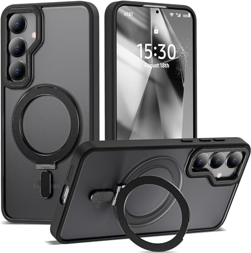 Zalinbo für Samsung Galaxy S24 Hülle [Unsichtbarer Ständer&O-Ring Stand] Magnetkraft Handyhülle Samsung Galaxy S24 Case All-in-One Matt Stoßfest [Militärschutz] Schutzhülle Dünn, Schwarz von Zalinbo