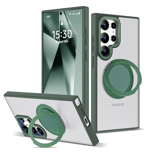 Zalinbo für Samsung Galaxy S24 Ultra Hülle [360° Magnetischer Ring Stand & Unsichtbarer Ständer] Handyhülle Samsung Galaxy S24 Ultra Case All-in-One Matt Stoßfest [Militärschutz]Schutzhülle Dünn, Grün von Zalinbo