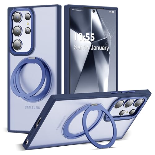 Zalinbo für Samsung Galaxy S24 Ultra Hülle [360°Unsichtbarer Ständer&O-Ring Stand] Magnetkraft Handyhülle Samsung Galaxy S24 Ultra Case All-in-One Matt Stoßfest [Militärschutz] Schutzhülle Dünn, Blau von Zalinbo