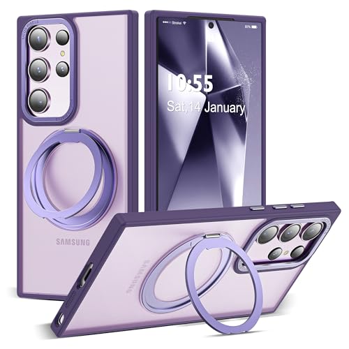Zalinbo für Samsung Galaxy S24 Ultra Hülle [360°Unsichtbarer Ständer&O-Ring Stand] Magnetkraft Handyhülle Samsung Galaxy S24 Ultra Case All-in-One Matt Stoßfest[Militärschutz]Schutzhülle Dünn, Violett von Zalinbo