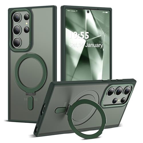 Zalinbo für Samsung Galaxy S24 Ultra Hülle [Unsichtbarer Ständer&O-Ring Stand] Magnetkraft Handyhülle Samsung Galaxy S24 Ultra Case All-in-One Matt Stoßfest [Militärschutz] Schutzhülle Dünn, Grün von Zalinbo
