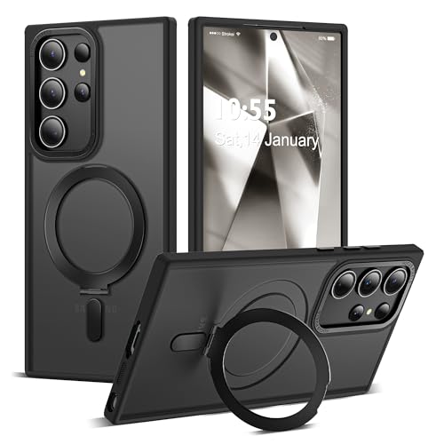 Zalinbo für Samsung Galaxy S24 Ultra Hülle [Unsichtbarer Ständer&O-Ring Stand] Magnetkraft Handyhülle Samsung Galaxy S24 Ultra Case All-in-One Matt Stoßfest [Militärschutz] Schutzhülle Dünn, Schwarz von Zalinbo