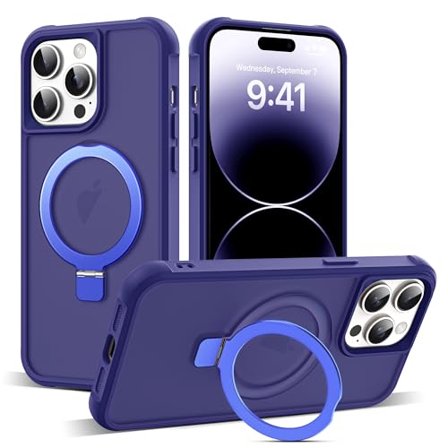 Zalinbo für iPhone 14 Pro Max Hülle [O-Ring Stand & Unsichtbarer Ständer] Magnetkraft Handyhülle iPhone 14 Pro Max Case All-in-One Matt Stoßfest [Militärschutz] Schutzhülle Dünn, Blau von Zalinbo