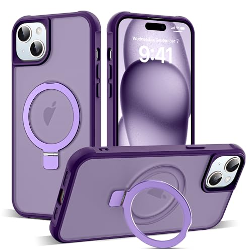Zalinbo für iPhone 15 Plus Hülle [O-Ring Stand & Unsichtbarer Ständer] Magnetkraft Handyhülle iPhone 15 Plus Case All-in-One Matt Stoßfest [Militärschutz] Schutzhülle Dünn, Violett von Zalinbo