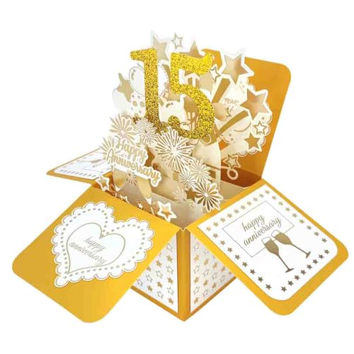 Glückliches 15-jähriges Hochzeitsjubiläum Pop Up Grußkarte für Sie Ihn, Große 3D 15-Jahre-zusammen-Geschenk für Ehefrau, Beste 15 Jahre verheiratete Geschenkidee für Ihn Sie Paare von Zalingo