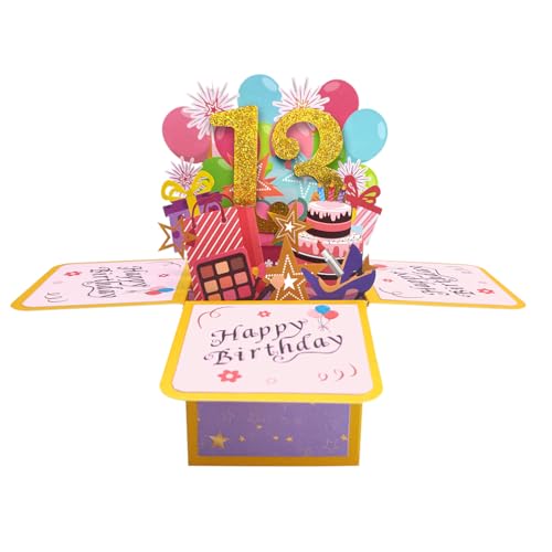 Happy 13th Birthday Pop Up Karte für Mädchen, süße dreizehn Jahre alte Geburtstagsgeschenk Idee für Tochter Nichte, lustige 13-Geburtstag 3D Grußkarte für sie von Zalingo