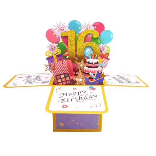 Happy 16th Birthday Pop Up Karte für Mädchen, Süße 16 Jahre alte Geburtstagsgeschenk Idee für Tochter Nichte, lustige 16. Geburtstag 3D Grußkarte für Sie von Zalingo