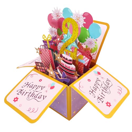 Happy 2nd Birthday Pop Up Karte für Mädchen, 2 Jahre alte Geburtstags Geschenk Idee für Tochter Nichte, lustige 2. Geburtstag 3D Grußkarte für sie von Zalingo