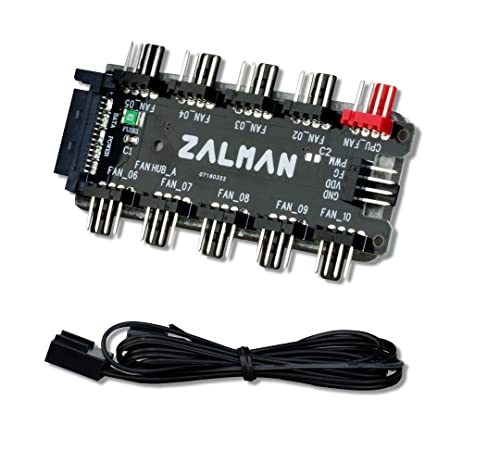 Zalman PWM-Lüfter-Hub-Splitter mit 10 Anschlüssen für 4-polige PWM und 3-polige Nicht-PWM-Lüfter, 12 V SATA-Anschluss, 10 Lüfter mit 1 Motherboard-Header (ZM-PWM10FH) von Zalman