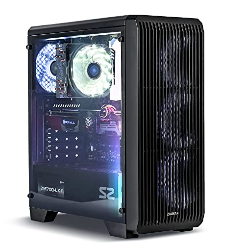 Zalman S2 TG PC Midi Tower ATX Gehäuse mit Lüfter - Computer Case ATX Gaming Tower - Gaming PC Gehäuse Glas mit Seitenteil aus Tempered Glass - schwarz von Zalman