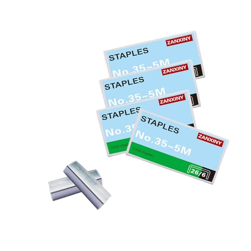 Standard-Heftklammern, verzinkt, Typ 26/6, 0,6 cm, staufrei, scharfe Keilspitze, für Büro, Schule, Zuhause, Heftklammern, Nachfüllpackungen, 4 Boxen (4000 Stück) von ZanXinY