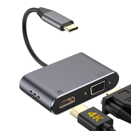 Adapter USB Type-C auf HDMI 4K und VGA-Anschluss, ideal für den Anschluss von Geräten an Externe Displays und Präsentationen. von Zarivy
