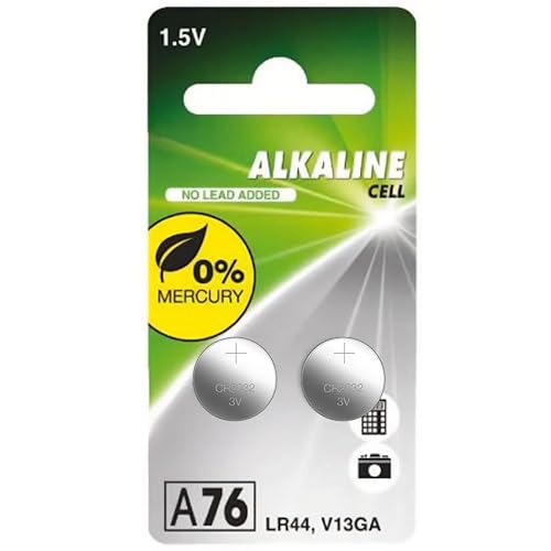 Alkaline Batterie LR44 A76, quecksilberfrei, 2 Stück, Maße: 11,60 x 5,40 mm, Spannung 1,5 V, mit Einer Kapazität von 110 mAh, ideal für Verschiedene elektronische Geräte. Alkaline Batterie LR44 A76, quecksilberfrei, 2 Stück, Maße: 11,60 x 5,40 mm, Spannung 1,5 V, mit Einer Kapazität von 110 mAh, ideal für Verschiedene elektronische Geräte. von Zarivy
