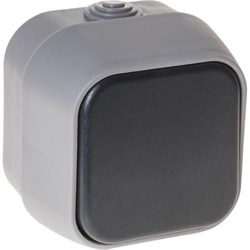 Unipolar Bert IP54 Schalter in elegantem Grau mit kompakten Abmessungen von 7 x 7 x 5 cm. Ideal zur Steuerung von Stromkreisen im Innen- und Außenbereich. von Zarivy