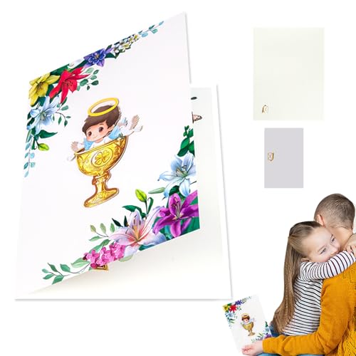 Zasdvn Taufkarte | Grußkarte Goldener Kelch - Bunte Segensaccessoires, Tragbare Babyzimmer-Deko Für Babyparty & Taufzeremonie von Zasdvn