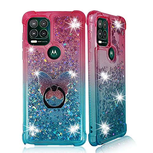 ZASE Schutzhülle für Motorola G Stylus 5G 17,3 cm (6,8 Zoll) (3D-Schmetterlinge, Wasserfall, Treibsand mit Handy-Ringhalterung, Pink / Aqua) von Zase