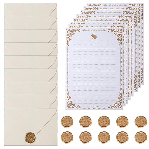 Zasiene Vintage Briefpapier Mit Umschlag Set, 30 Stück Briefpapier Vintage Set, 10 A5 Papier, 10 Vintage-Papier Umschläge,10 Wachssiegel-Aufkleber, Für Die Hochzeit Valentinstagseinladung(Weiß) von Zasiene