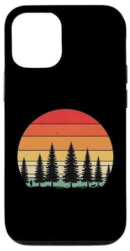 Retro Wald Sonnenuntergang: Mann und Hund Silhouette Abenteuer Hülle für iPhone 12/12 Pro von Zawles Designs