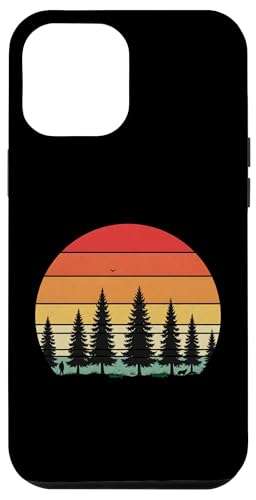 Retro Wald Sonnenuntergang: Mann und Hund Silhouette Abenteuer Hülle für iPhone 12 Pro Max von Zawles Designs