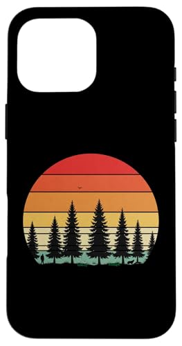 Retro Wald Sonnenuntergang: Mann und Hund Silhouette Abenteuer Hülle für iPhone 16 Pro Max von Zawles Designs