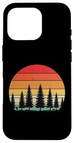 Retro Wald Sonnenuntergang: Mann und Hund Silhouette Abenteuer Hülle für iPhone 16 Pro von Zawles Designs