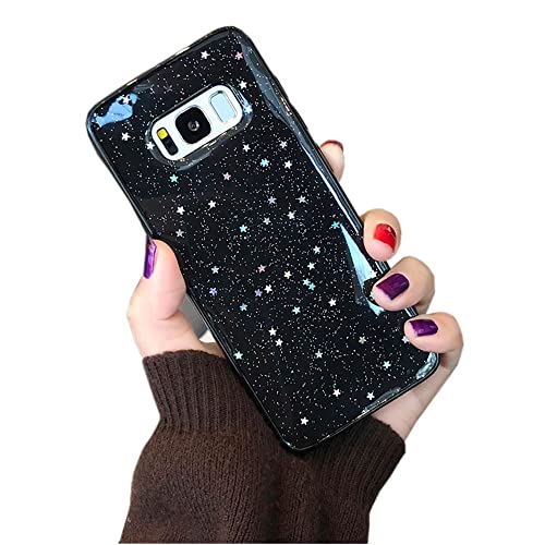 Zaxgf Hülle für Galaxy S8 Glitzer Handyhülle Mädchen Frauen Weich TPU Silikon Schutzhülle Bumper Stoßfest Case Cover für Case Samsung Galaxy S8,Schwarze Sterne von Zaxgf