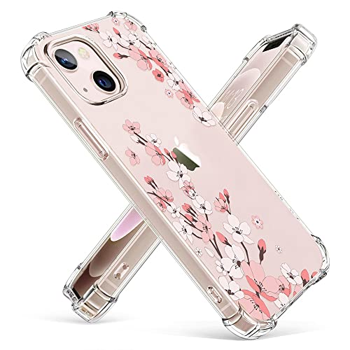 Zaxgf Hülle für iPhone 14 Pro Max mit Blumen Muster Transparent Vier Ecken Absturzsicherung Handyhülle Anti-Gelb Stoßfest Case Cover für iPhone 14 Pro Max,01 Pink von Zaxgf