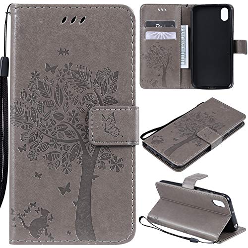 Zchen Huawei Y5 2019 Hülle, Kunstleder Portemonnaie Handy-Schutzhülle Book Flip Design Klapphülle Etui Tasche für Huawei Y5 2019/Honor 8S (Katze-Grau) von IYVYI