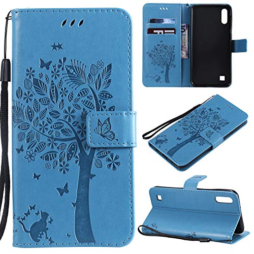 Zchen Samsung Galaxy A10 Hülle, Kunstleder Portemonnaie Handy-Schutzhülle Book Flip Design Klapphülle Etui Tasche für Samsung Galaxy A10/M10 (Katze-Blau) von Zchen