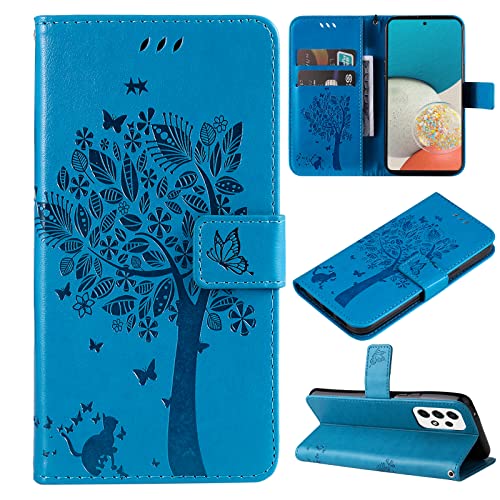 Zchen für Galaxy A53 5G Hülle, Kunstleder Portemonnaie Handy-Schutzhülle Book Flip Design Klapphülle Etui Tasche für Samsung Galaxy A53 5G (Katze-Blau) von Zchen