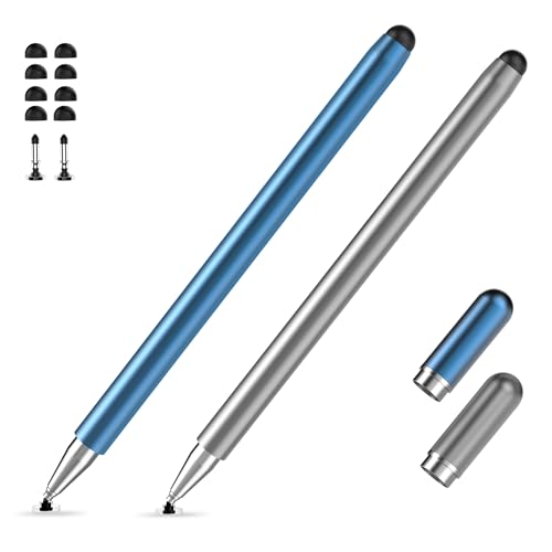 2er-Pack Tablet-Stift für alle Touchscreen-Tablets-kompatibel mit iPad, Android, Surface, Smartphone, 2-in-1-Präzisionsscheibenspitze und Silikonspitze, Kein Aufladen erforderlich, Grau/Blau 2er-Pack Tablet-Stift für alle Touchscreen-Tablets-kompatibel mit iPad, Android, Surface, Smartphone, 2-in-1-Präzisionsscheibenspitze und Silikonspitze, Kein Aufladen erforderlich, Grau/Blau von Zcitek