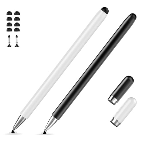 2er-Pack Tablet-Stift für alle Touchscreen-Tablets-kompatibel mit IOS, Android, Surface, Smartphone, 2-in-1-Präzisionsscheibenspitze und Silikonspitze, Kein Aufladen erforderlich, Schwarz/Weiß 2er-Pack Tablet-Stift für alle Touchscreen-Tablets-kompatibel mit IOS, Android, Surface, Smartphone, 2-in-1-Präzisionsscheibenspitze und Silikonspitze, Kein Aufladen erforderlich, Schwarz/Weiß von Zcitek